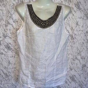 LINA TOMEI LINEN TOP WITH EMBELLISHED COLLAR